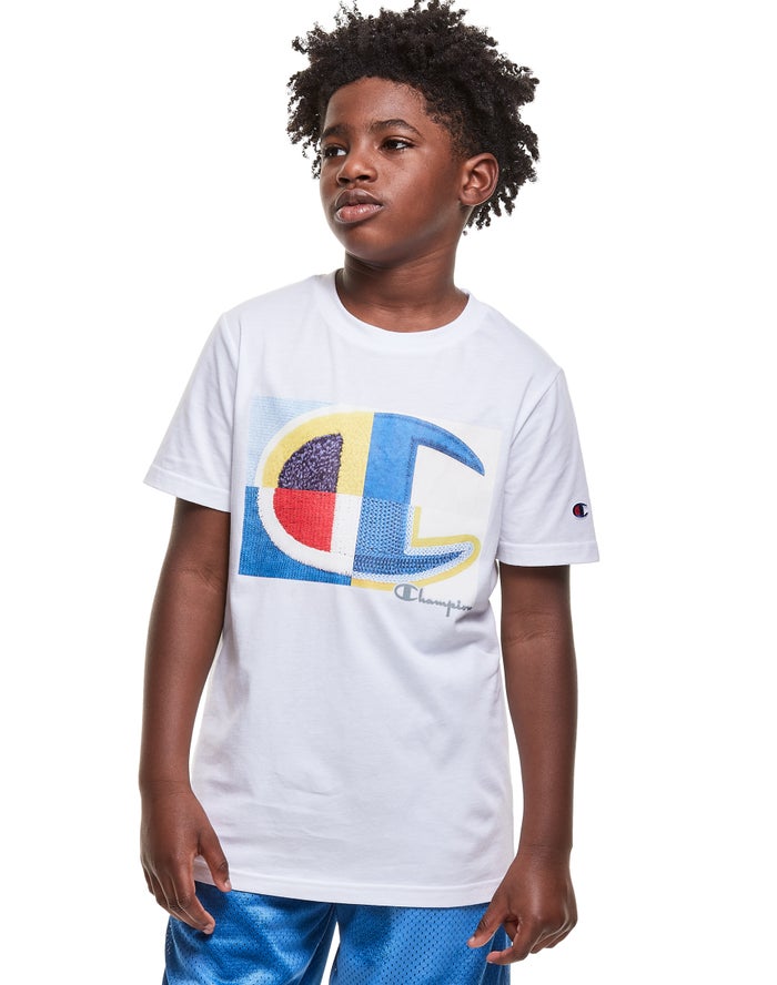 Champion T-Shirt Jongens - Wit - Cotton Photo-real C Patch ( 946128-KOB )